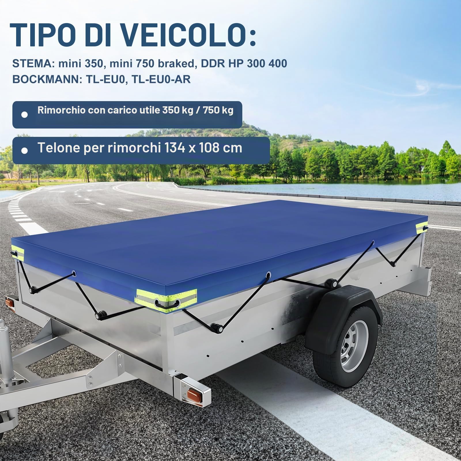 DBREAKS Telo per Rimorchio Auto 140 * 115 * 8cm, Telone Piatto, con 6m Corda per Telone, Bordo Rinforzato e Copri Rimorchio in Materiale PVC, per vari modelli di rimorchi per auto da 350kg/750kg