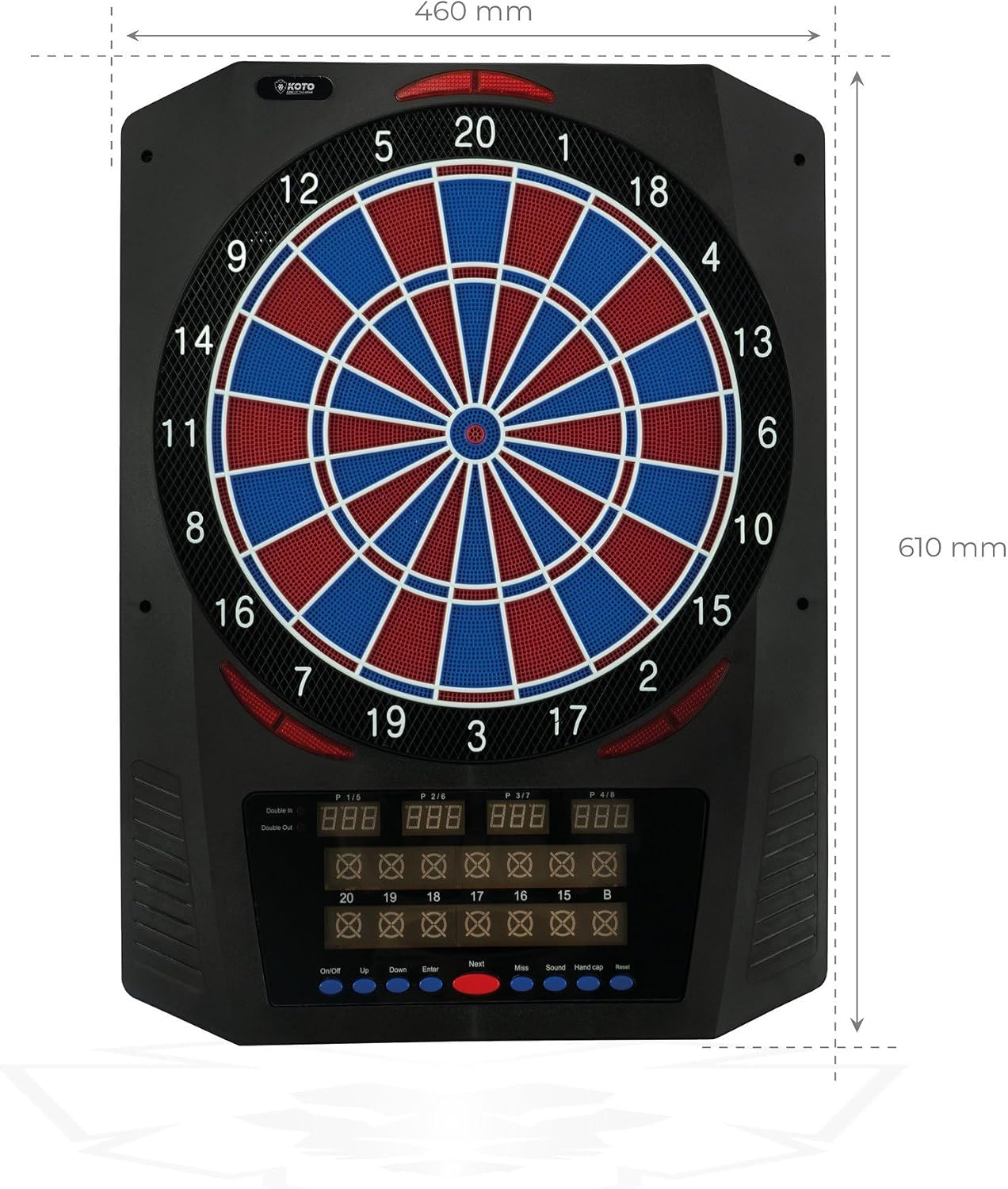 KOTO — Электронная мишень для дартса Dart Royal 580, 36 игр, 580 вариантов, дартс | 6 мягких дротиков, для 1–8 игроков, автоматическое отключение, 31 мягкий наконечник, сегменты с двумя отверстиями, 580 вариантов игры