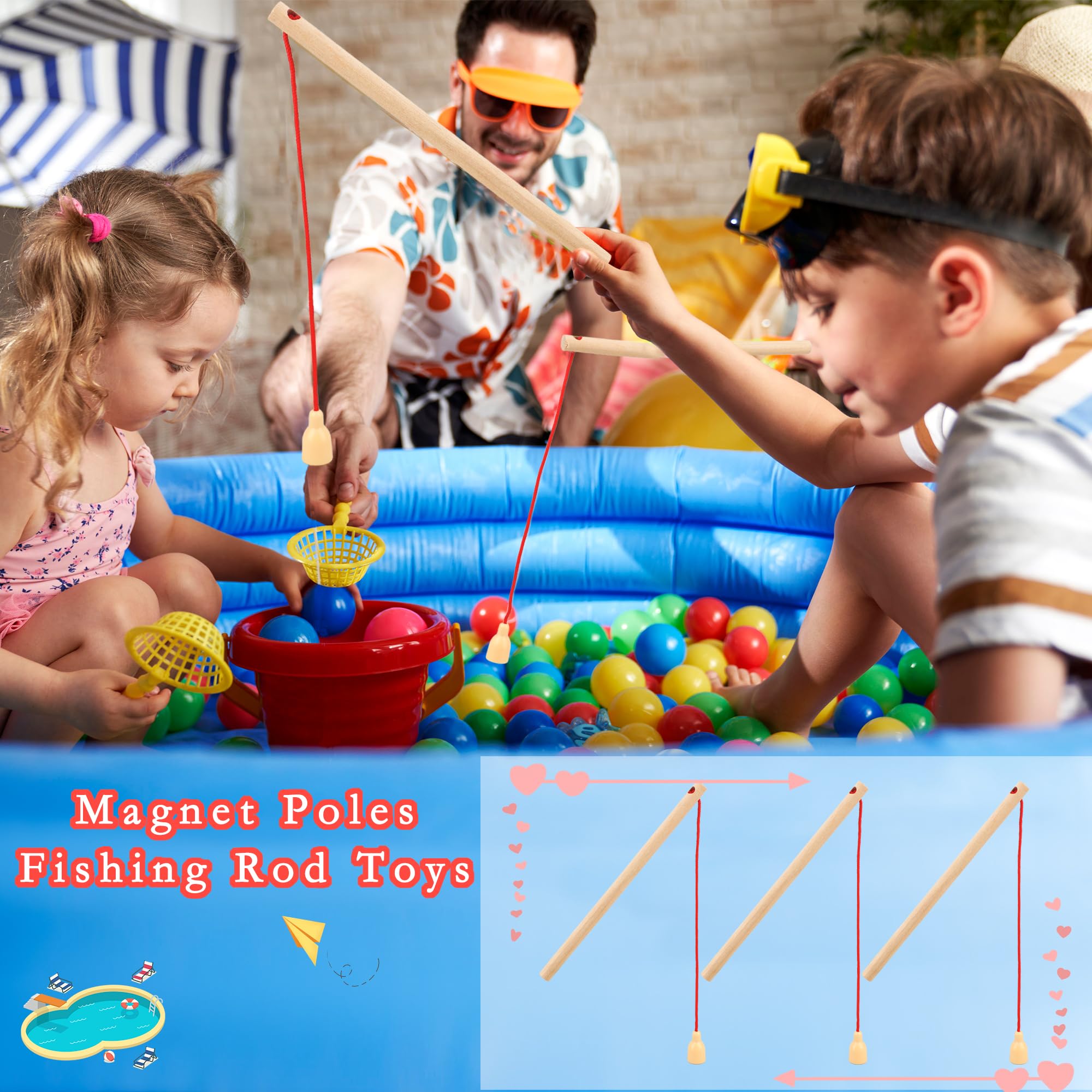 Feradny 20 Pack Wooden Magnetic Fishing Poles Small Wood Magnet Pole Fishing Rod Wooden Magnetic Fishing Game Rod for Preschool Boys Girls Fishing Game Activity : Toys & Games