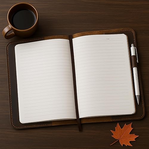 Miniatura 3 de Funda de cuero tamaño A5 para diario, recargable para tamaño grande y mediano A5, funda de cuero hecha a mano para cuaderno, 9 x 6 pulgadas, diario