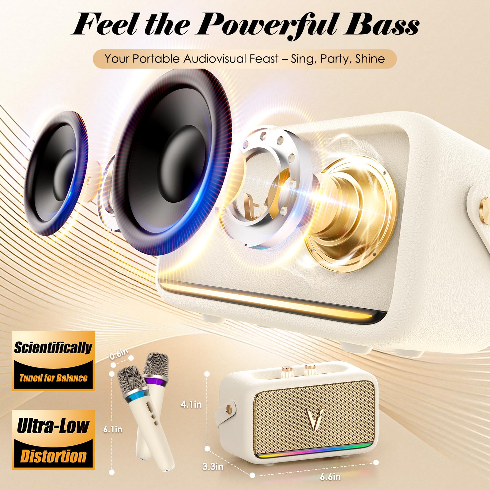 Macchina per karaoke con 2 microfoni wireless e involucro in morbida pelle, altoparlante Bluetooth portatile con 5 modalità di cambio vocale per feste a casa, supporto AUX/USB/TF, per bambini