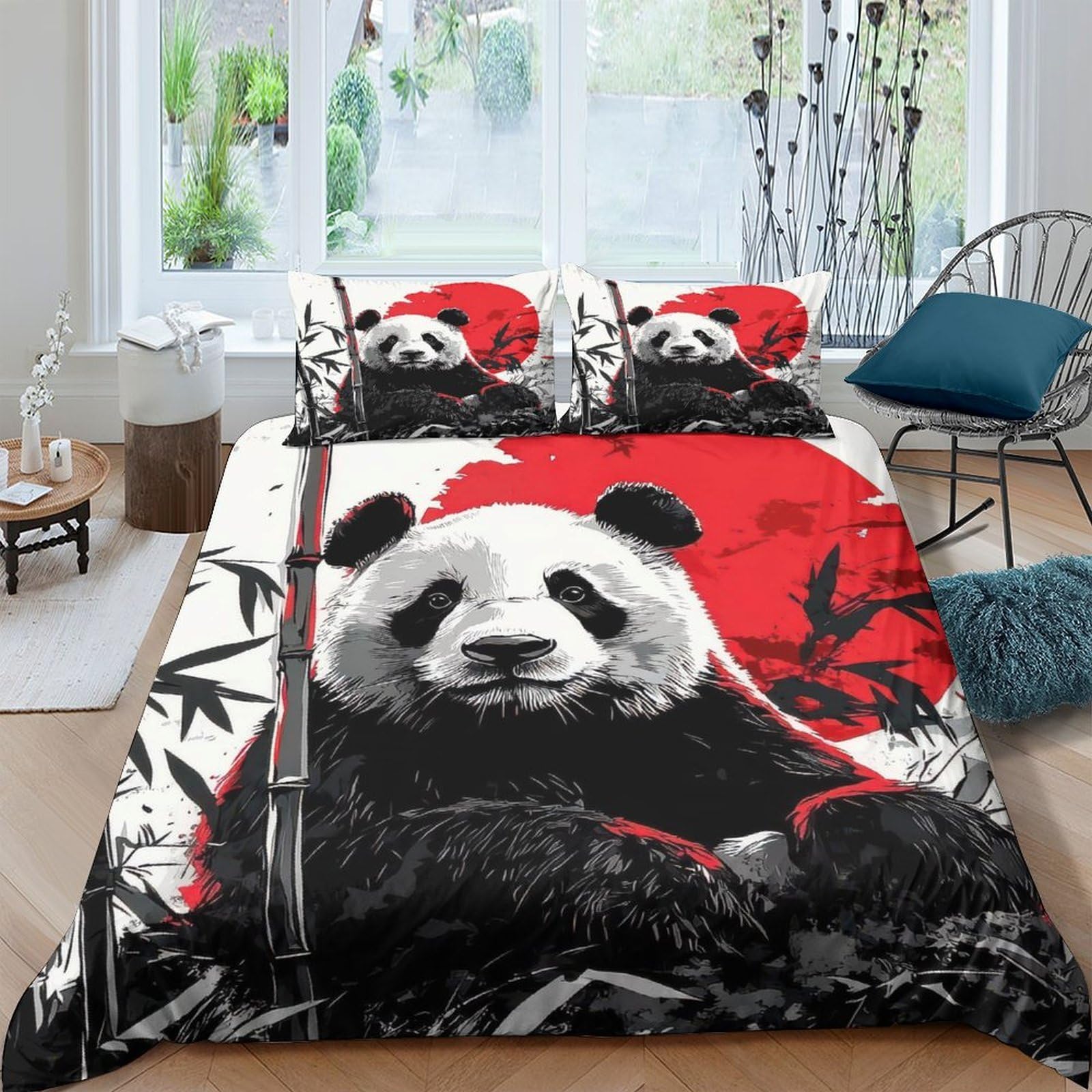 Ctjqhvkz Style-10 3D Printed Panda Bamboo Fitted Sheet Microfiber Soft Black Red Art Mattress Cover For Bedroom Guestroom Dorm Decor Single（135X200cm）