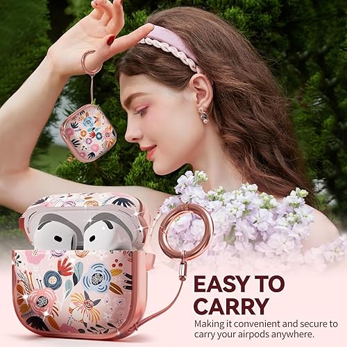 Miniatura 5 de Inesore Funda con bloqueo de seguridad para AirPods 4 2024, bonita funda floral para AirPod de 4 generación para mujeres con kit limpiador y