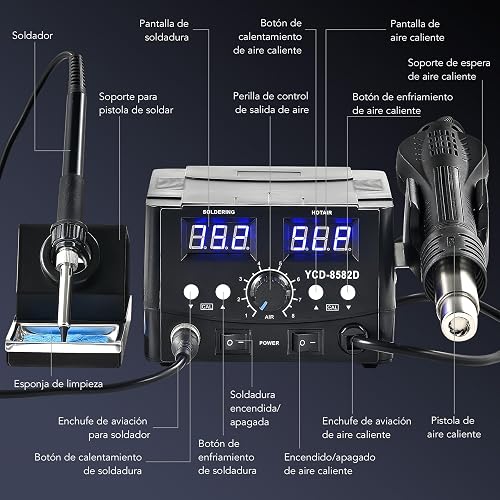 CREWORKS 2 en 1 Station de Soudage 8582D avec Pistolet à Air Chaud 750W Fer à Souder 75W 200-480℃ Affichage LED Numérique - 6