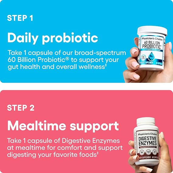 Physician's CHOICE - Optimal Gut Health Bundle: 60 Billion Probiotics + Digestive Enzymes for Digestive Comfort and Immune Support