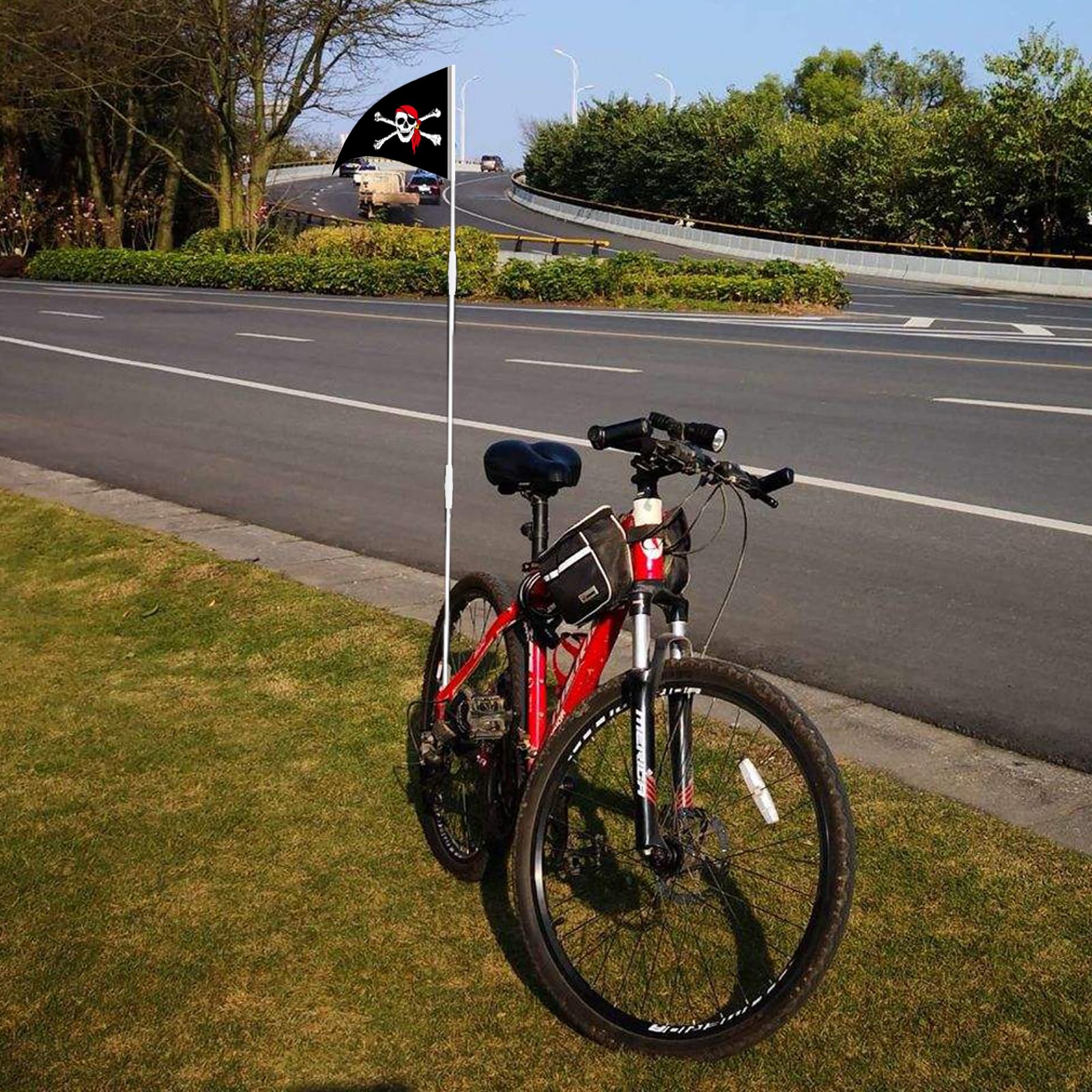 Billowvolve Police - Bandiera di sicurezza per bicicletta, nera, XL, 150 cm, triangolo, per esterni, per bambini, accessorio