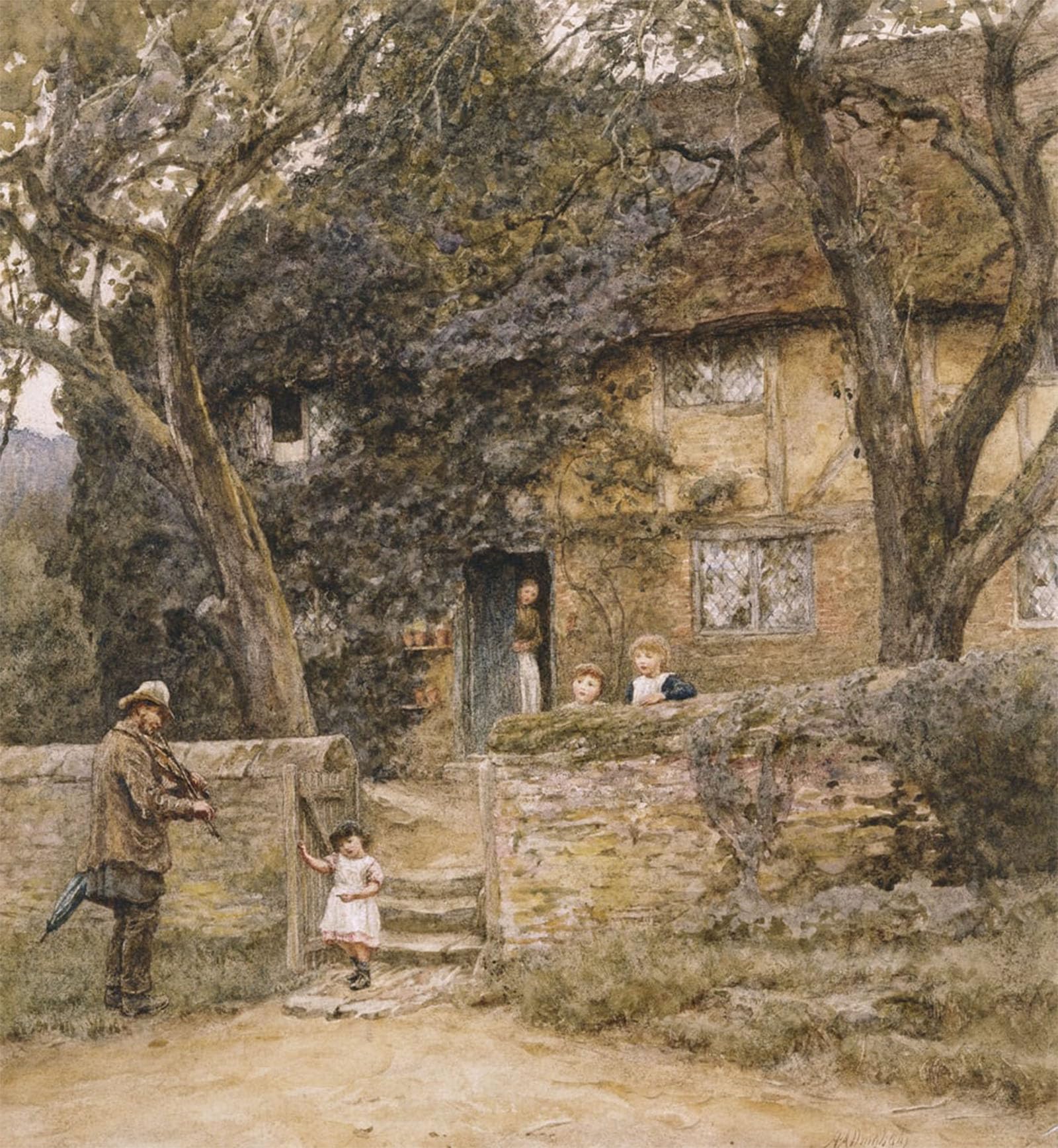 POSTERIIk Vintage Classic Picture Landscape Artwork the Fiddler by Helen Allingham Portrait Canvas Painting for Office Home Decor 60x90cm