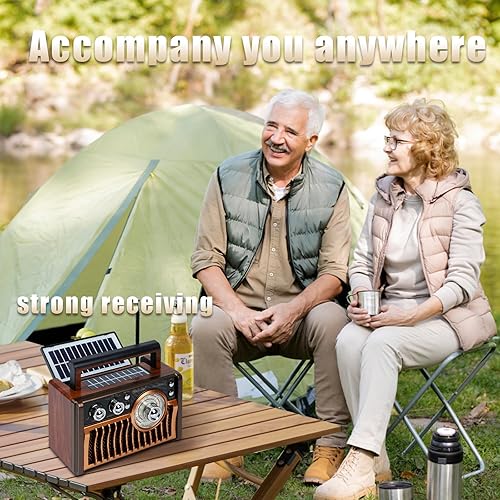 Miniatura 3 de Radios AM FM portátiles, radios retro con altavoces de alta potencia, compatible con alimentación USB y carga de paneles solares. Tarjeta TF