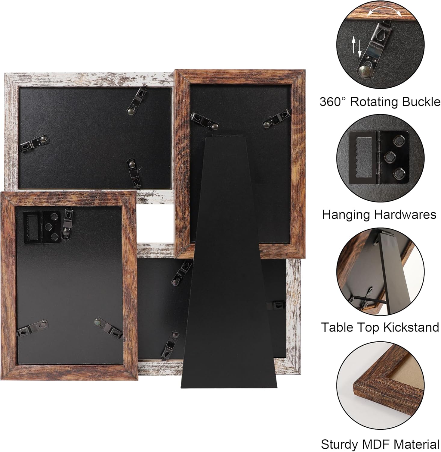YESKAY 4x6 Collage Picture Frames, Multi Family Photo Frame with Real Glass, Displays Four 4x6 Photo, Wall Decor Wall Hanging or Tabletop, Distressed White+Rustic Brown