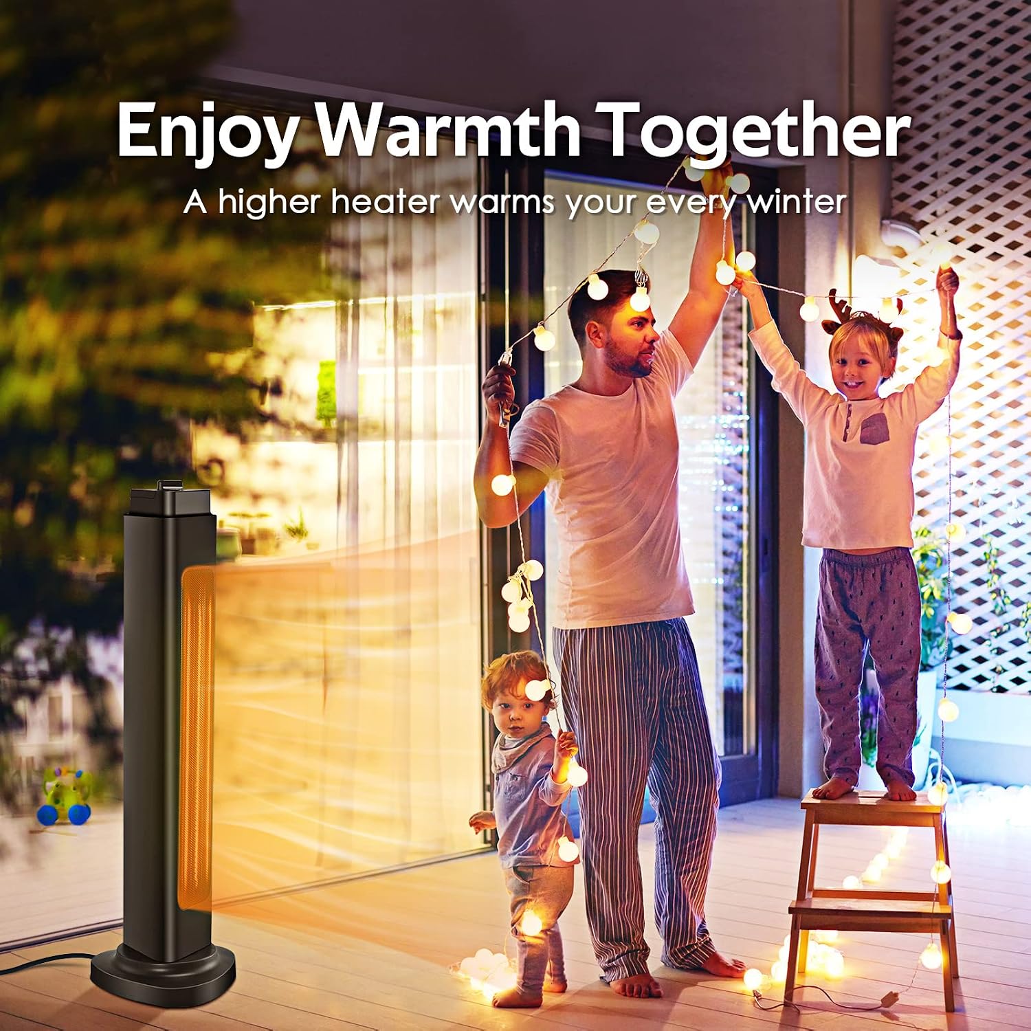1500W Electric Space Heater for Large Room, 3S Fast Heating Electric Patio Heater, Indoor Heaters with 4 Modes, 90°Oscillation, Portable Outdoor Patio Heater with Overheat & Tip-over Protection