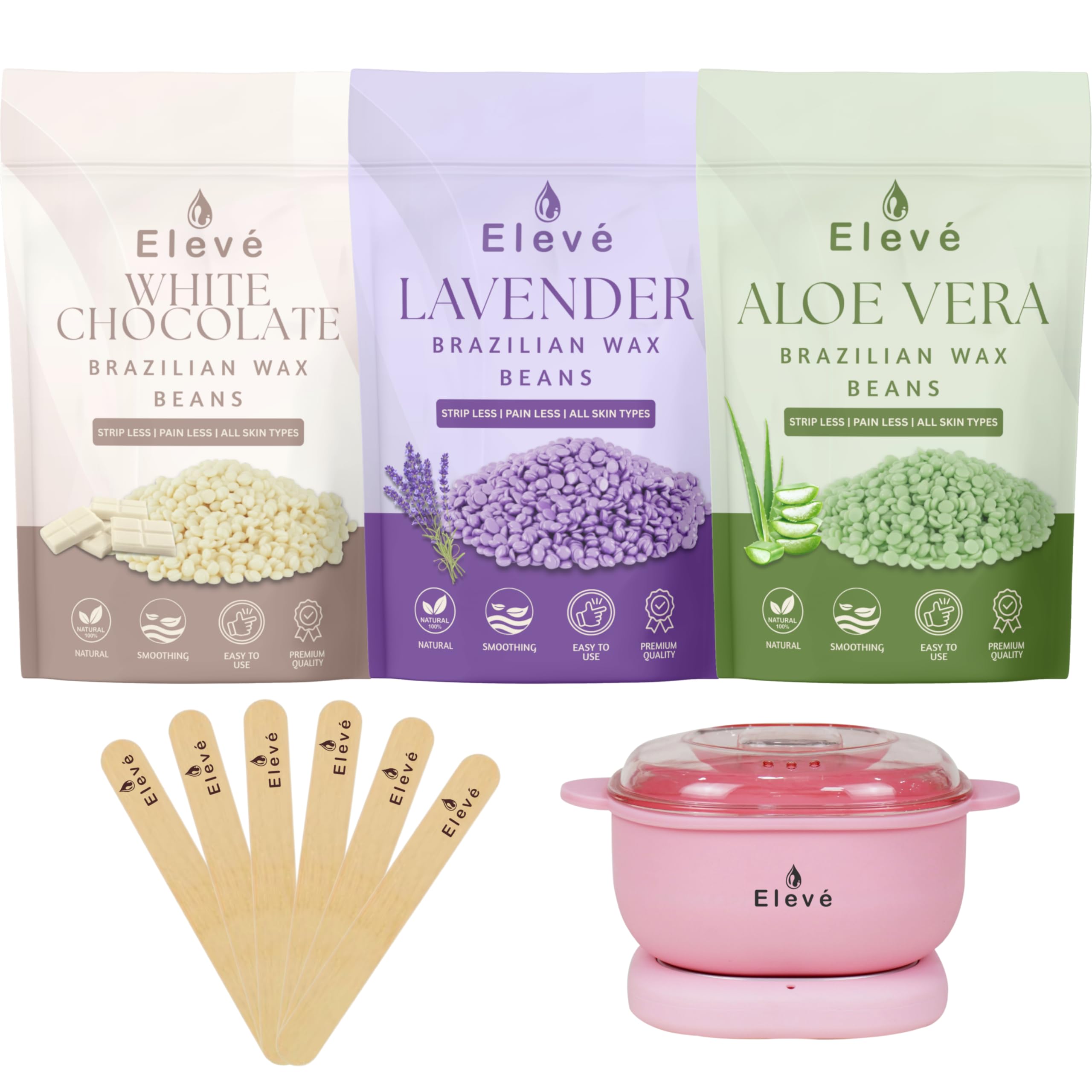 Elevé Hair Removal Wax | Brazilian Wax for Face, Bikini, Arms, Eyebrow, Lips & Back Wax (White Chocolate, Lavender & Aloevera) Pack of 3 (50 Gm) And Silicone Wax Heater-picture-39