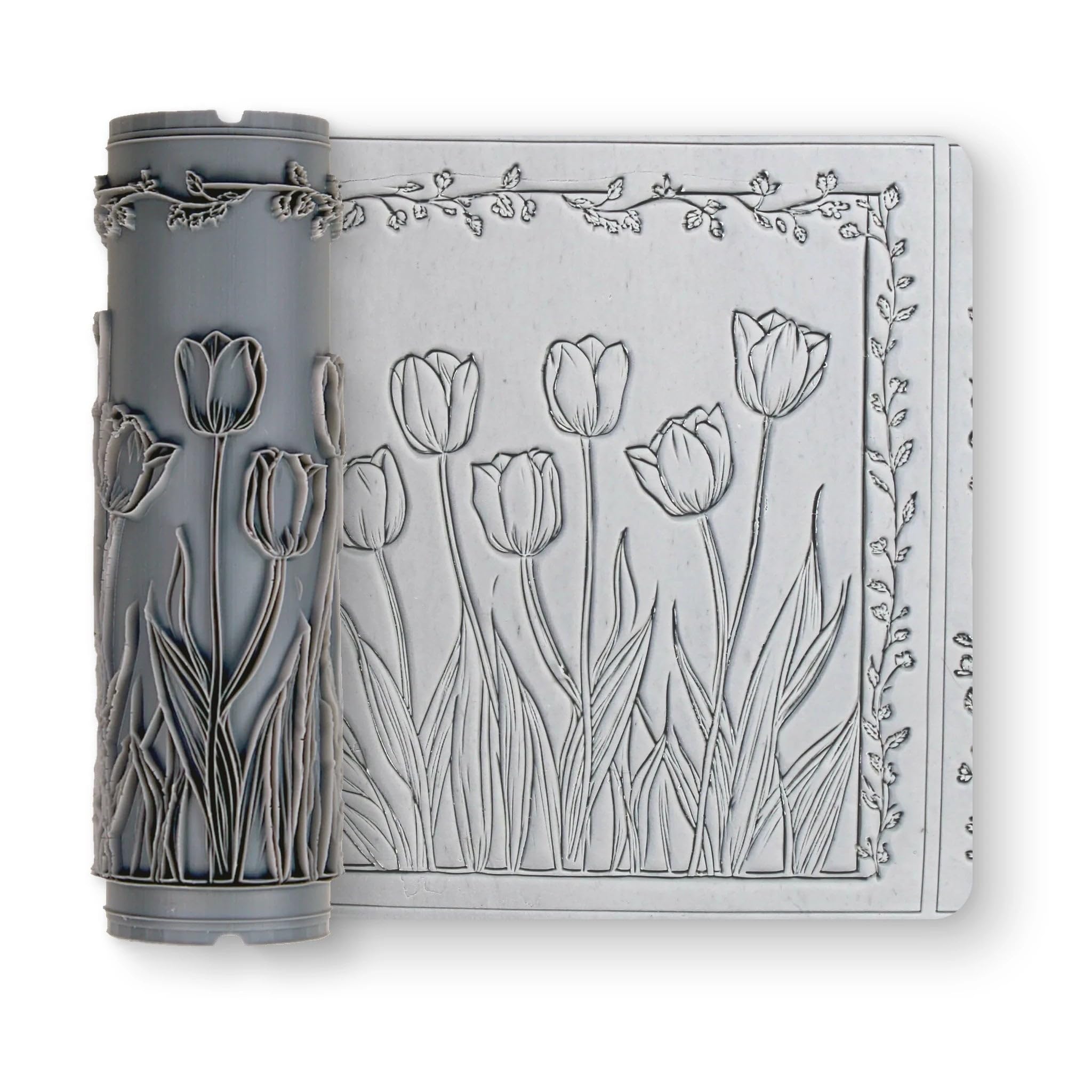 Tulip Clay Texture Roller (4") - Flower Set #01 - Embossing Pattern Roller for Polymer & Ceramic Clay, Pottery & Crafts-image-26