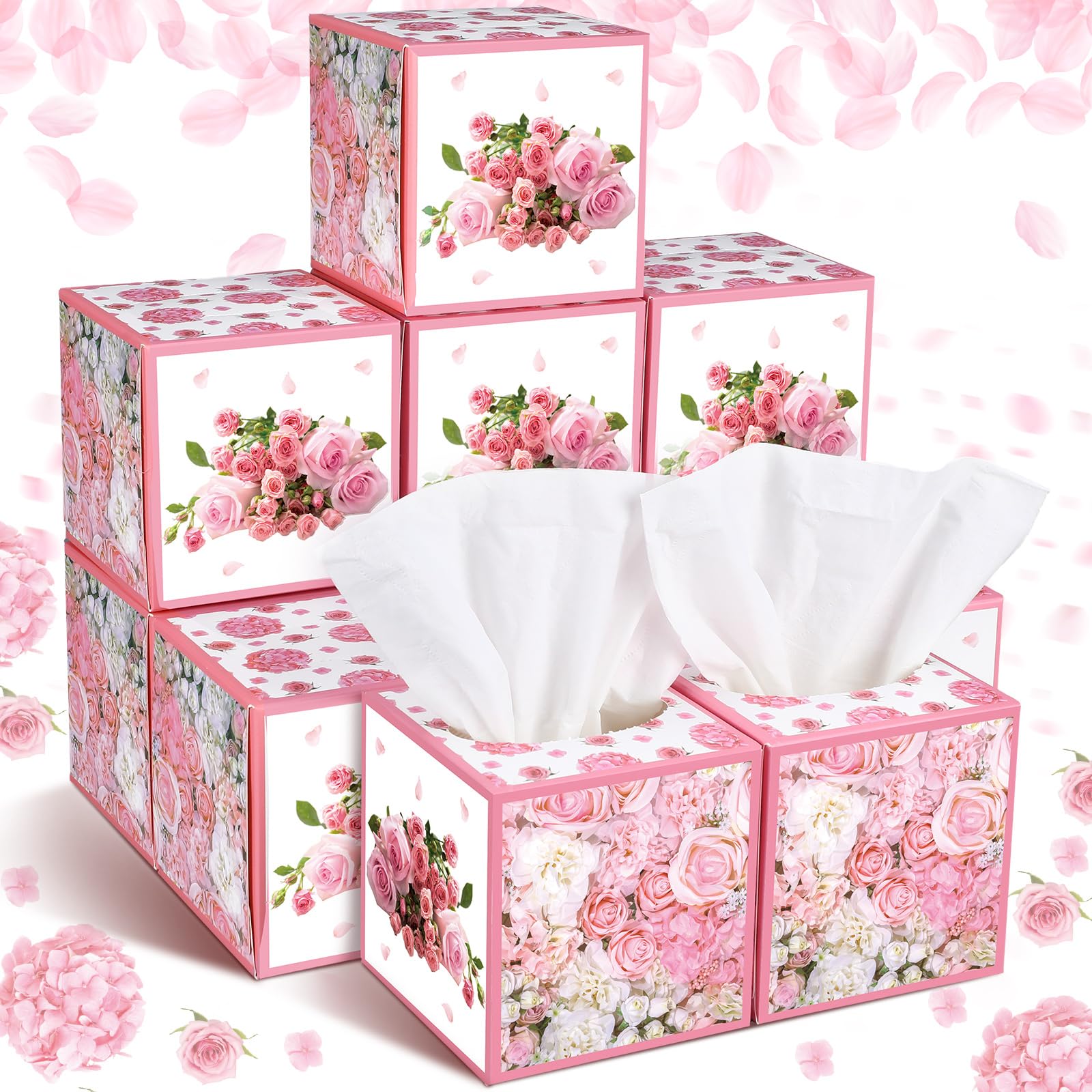 Fourluoo 12 Pack Rose Rose Floral Tissues Cube Boxes, 600 Sheets 3 Ply