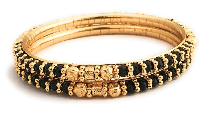 Sasitrends One Gram Gold Plated Black Bead Bangles for Women and Girls
