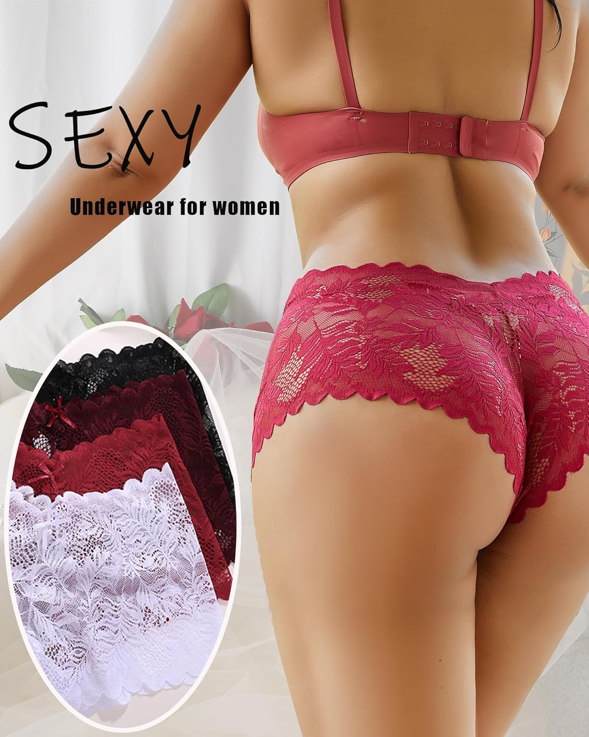 FINETOO 5 Pack Sexy Lingerie Panties for Women Pack V-Waist Lace Womens Underwear French Cut Boyshorts Panty - Image 5