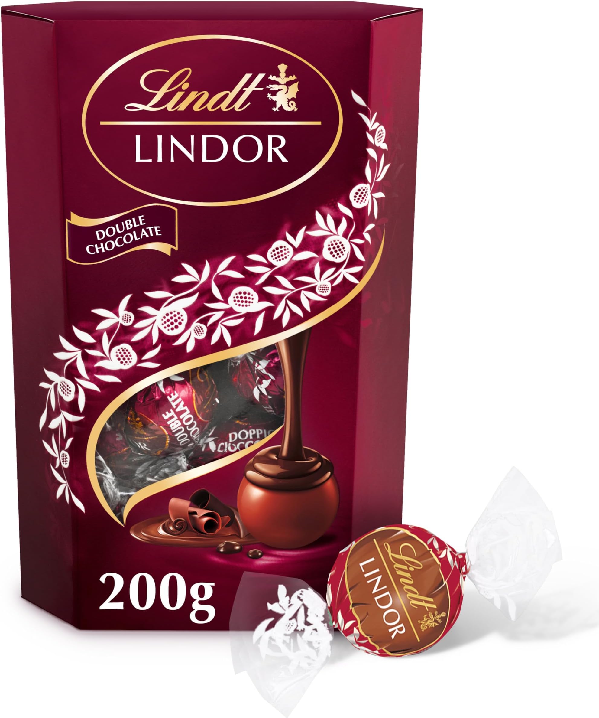 Lindt Lindor Double Chocolate Truffles – 200g Box (Approx. 16 Balls) – Smooth Filling – Gift, Birthday, Congratulations Treat