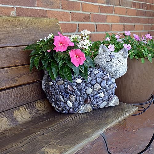 Miniatura 22 de Red Carpet Studios Maceta de estatua para interiores y exteriores, 9 x 14 pulgadas, querubín Querubín,Rana de piedra,Gato,Perro,Zorro,Gallo,búho