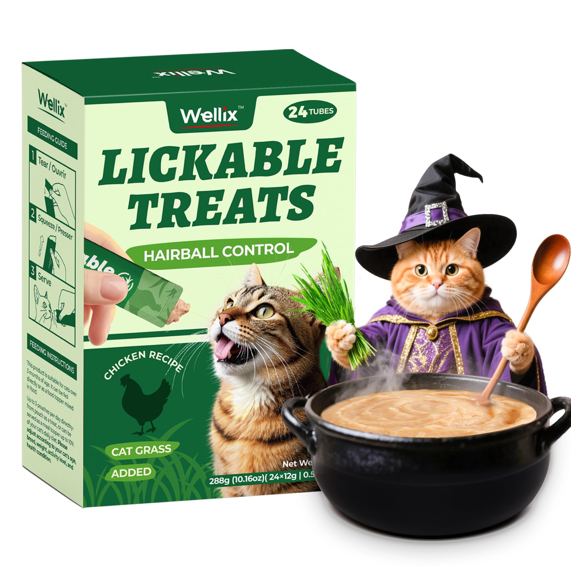 Wellix Lickable Cat Treats - Chicken & Cat Grass Flavour - 24 Count