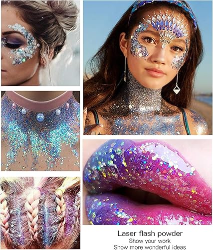 Miniatura 4 de Purpurina corporal dorada, gel de purpurina para conciertos de cantante, lentejuelas de sirena, pintura facial para ojos, cabello grueso, accesorios
