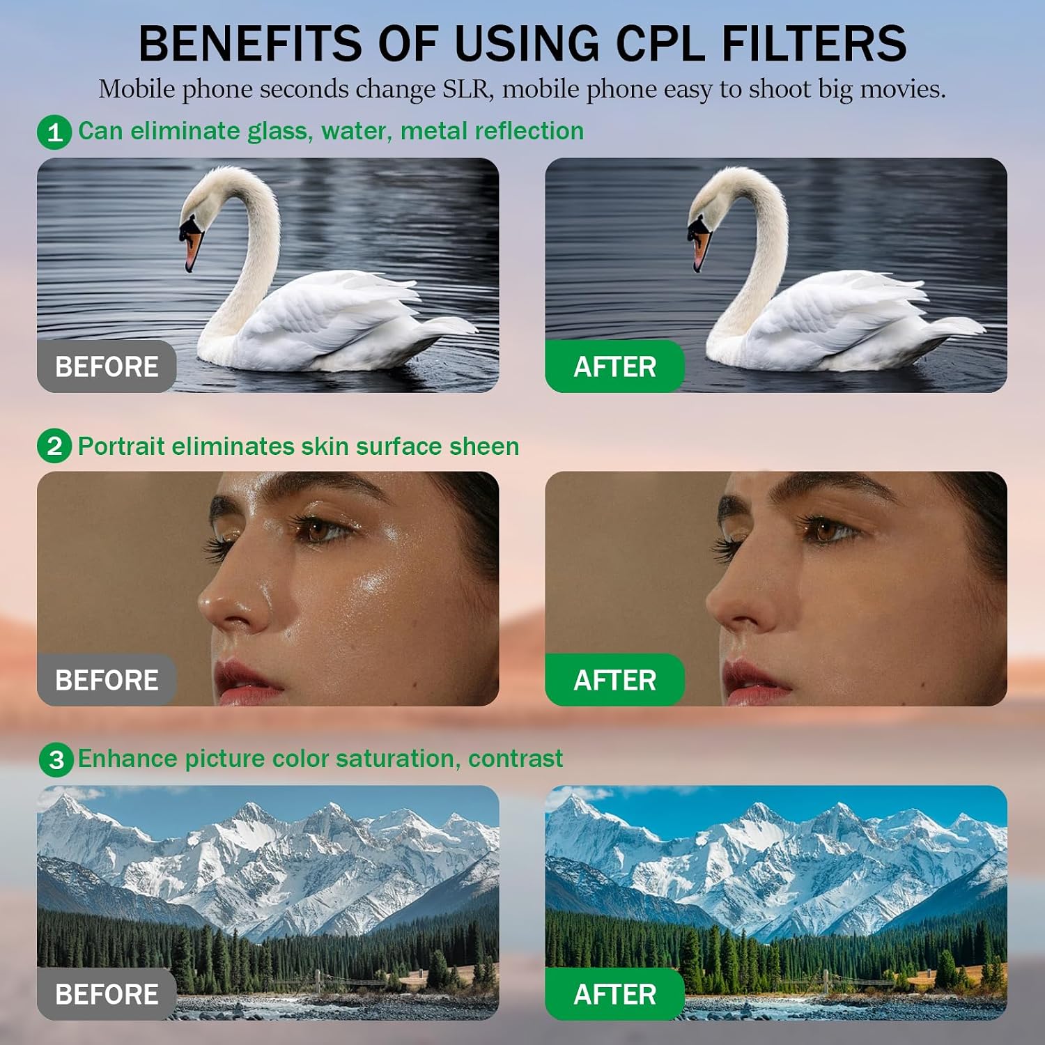 52mm Clip-on CPL Phone Camera Lens Filter Kit, Circular Polarizer Polarizing Filter Compatible with iPhone 16 15 14 13 12 11,Upgrade Smartphones Portable Polarizer