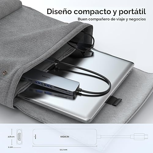 Vista 7 de Adaptador HDMI USB C Hub para MacBook Pro/Air, MOKiN 7 en 1 USB C Dongle con HDMI, lector de tarjetas SD/TF, puerto de datos USB C, 100 W PD y 2 USB