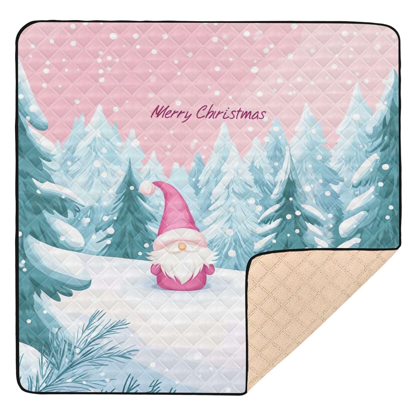 BOESI Doodle Merry Christmas Pattern Baby Play Mat, 50“ X 50” Washable Folding Crawling Mat, Baby Floor Mat, Soft, Thick, Non-Slip