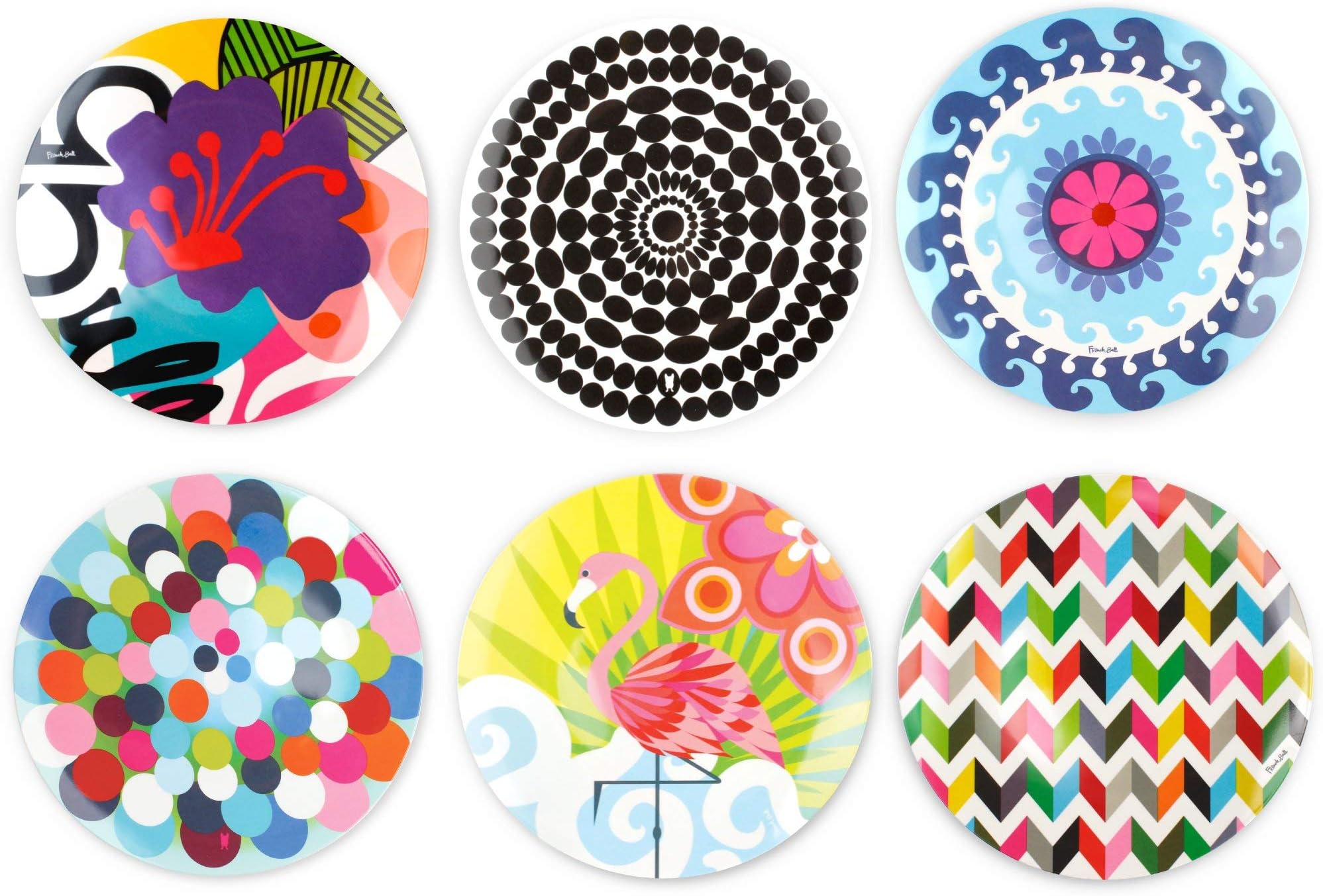 Melamine Assorted Plates-6 Piece Set -Melamine Dinnerware-Platter, Serving, Party, Platter, Dish (9" Salad Plate, Assorted)