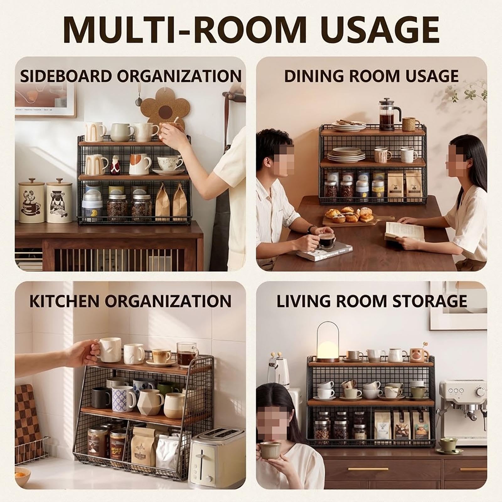 Metallo & Legno Porta Tazze Banco,Supporto Tazze caffè Cucina