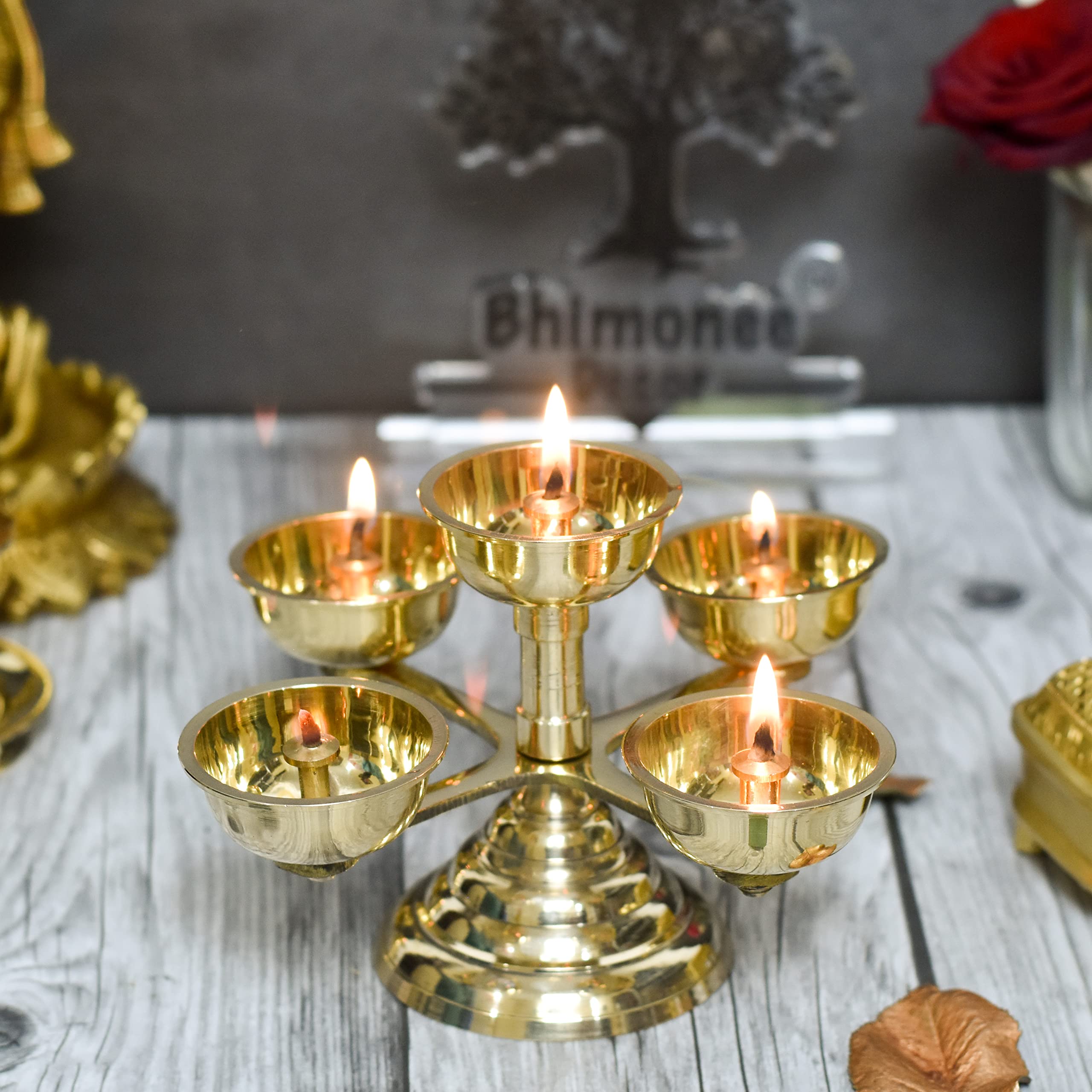 Bhimonee Decor Pure Brass 5-Faced Panchadeep Bhadradeepam | Akhand Jyothi Diya for Pooja & Home Temple (1.75 Inches, Pack of 1)