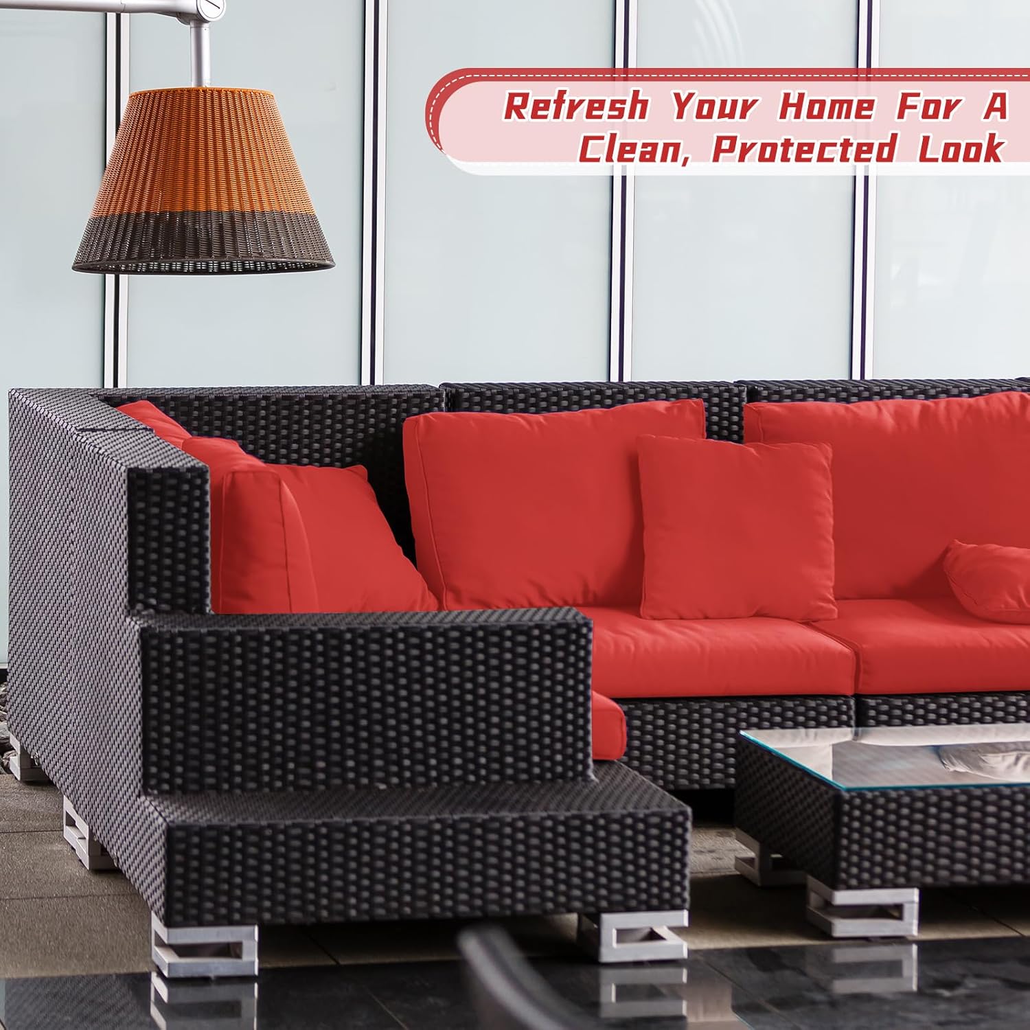Patelai 14 Pcs Waterproof Outdoor Patio Cushion Covers Replacement 24 x 24 UV Proof Wicker Sofa Sectional Seat Slipcovers for Rattan Sectional Set Supplies, Covers Only (Red)