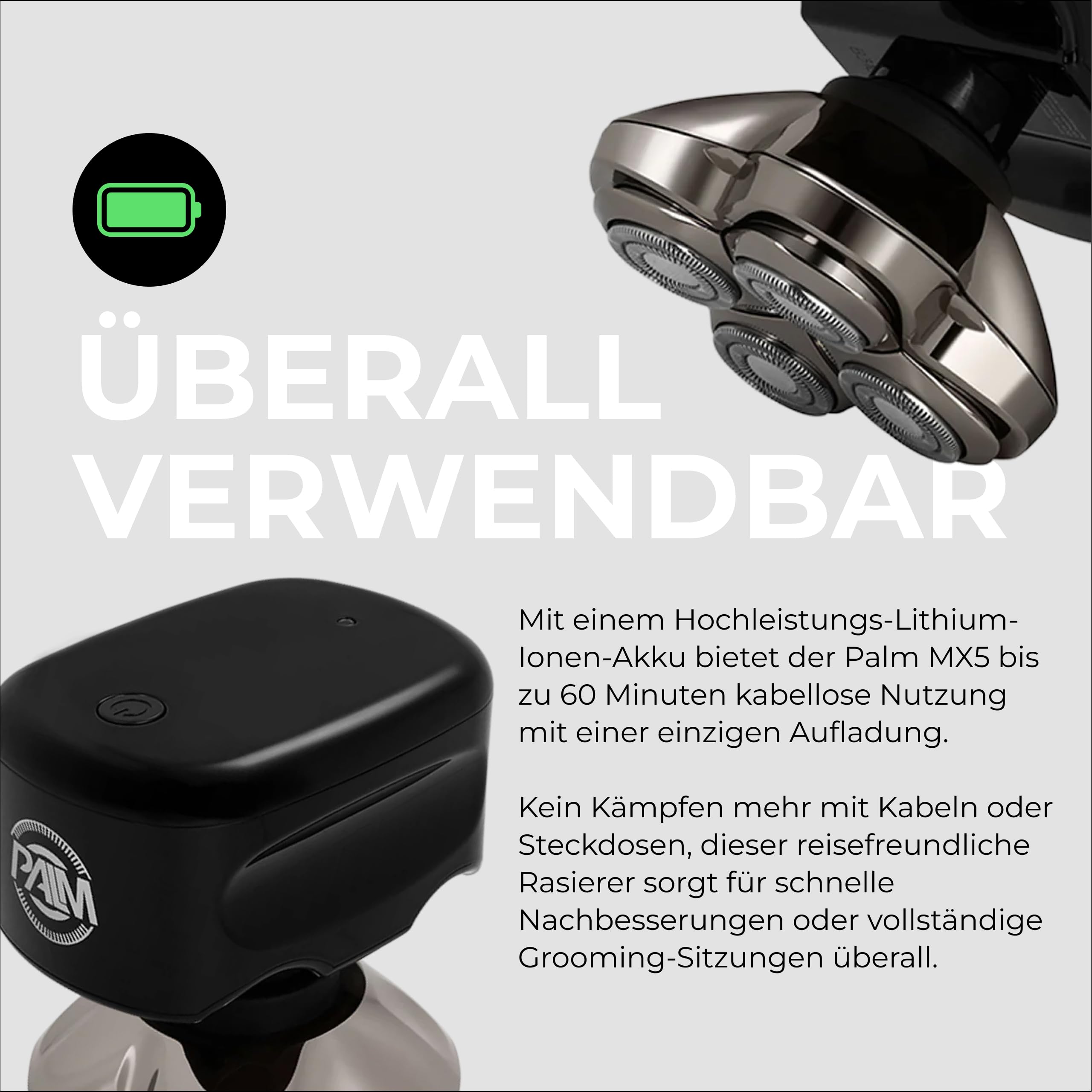 Skull Shaver Palm Pro MX5 Gesichts- & Kopfhaarrasierer - Kabellos, Wiederaufladbar, Nass & Trocken - Elektrorasierer für Herren, USB-Ladung - Herren-Grooming-Set - Carver 4 Pro Klinge, LCD-Display | Kabellos, Wiederaufladbar, Nass & Trocken, Elektrorasier
