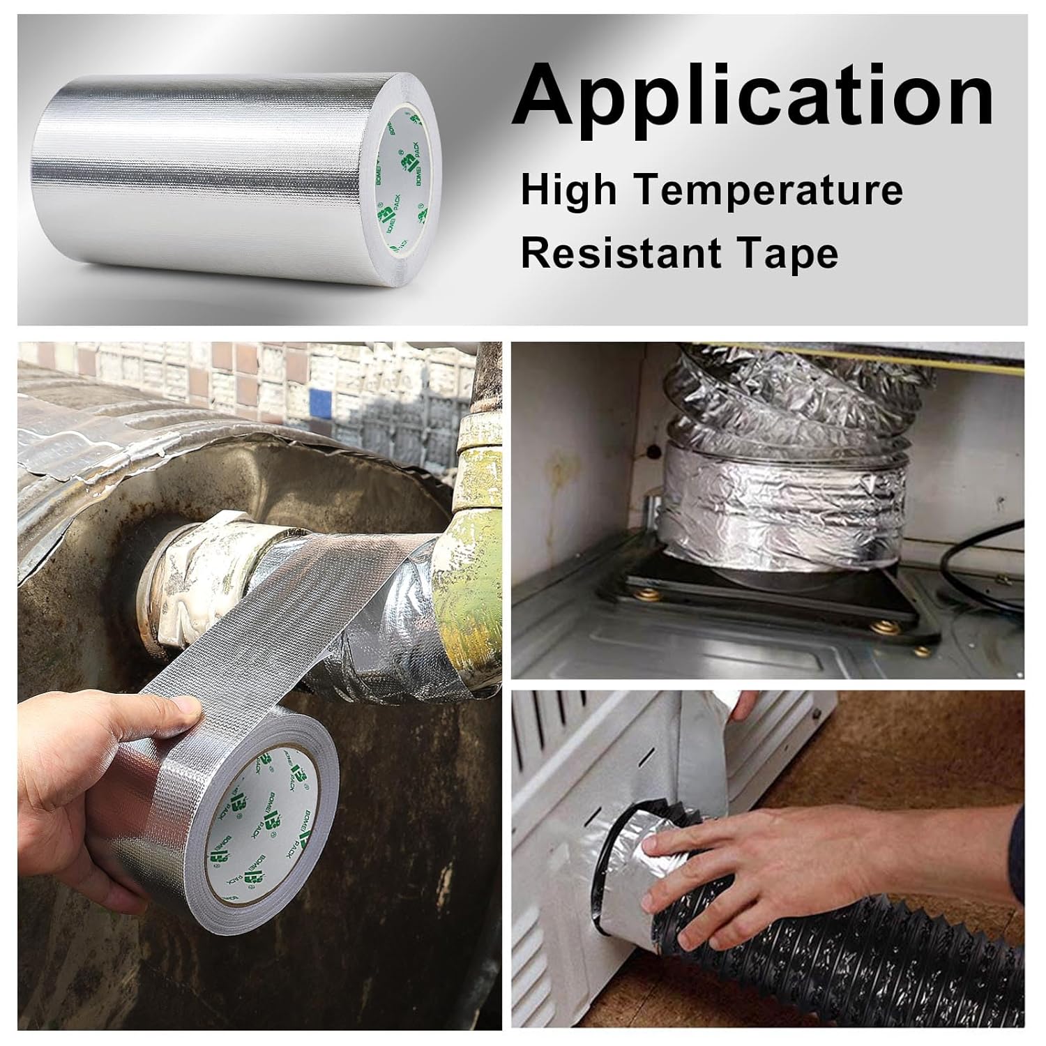 BOMEI PACK Adhesive Aluminum Foil Heat Shield Tape 1Pack 8inch x 66ft, Barrier Fiberglass Thermal Insulation Reflective Material High Temp Protectionn