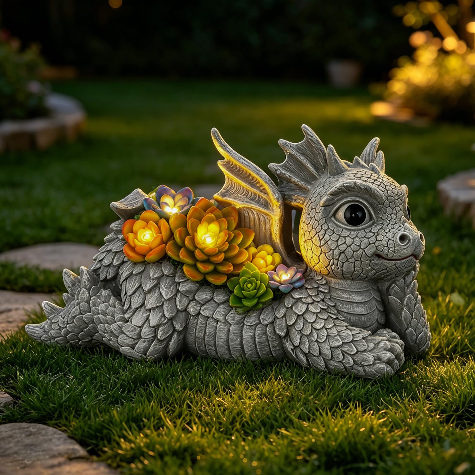 Ovewios Garden Dragon Statue, Large Dragon Garden Sculptures & Statues Hold Welcome Sign and Solar Lantern, Garden Decor for Outside Lawn Patio Ornament Gift…