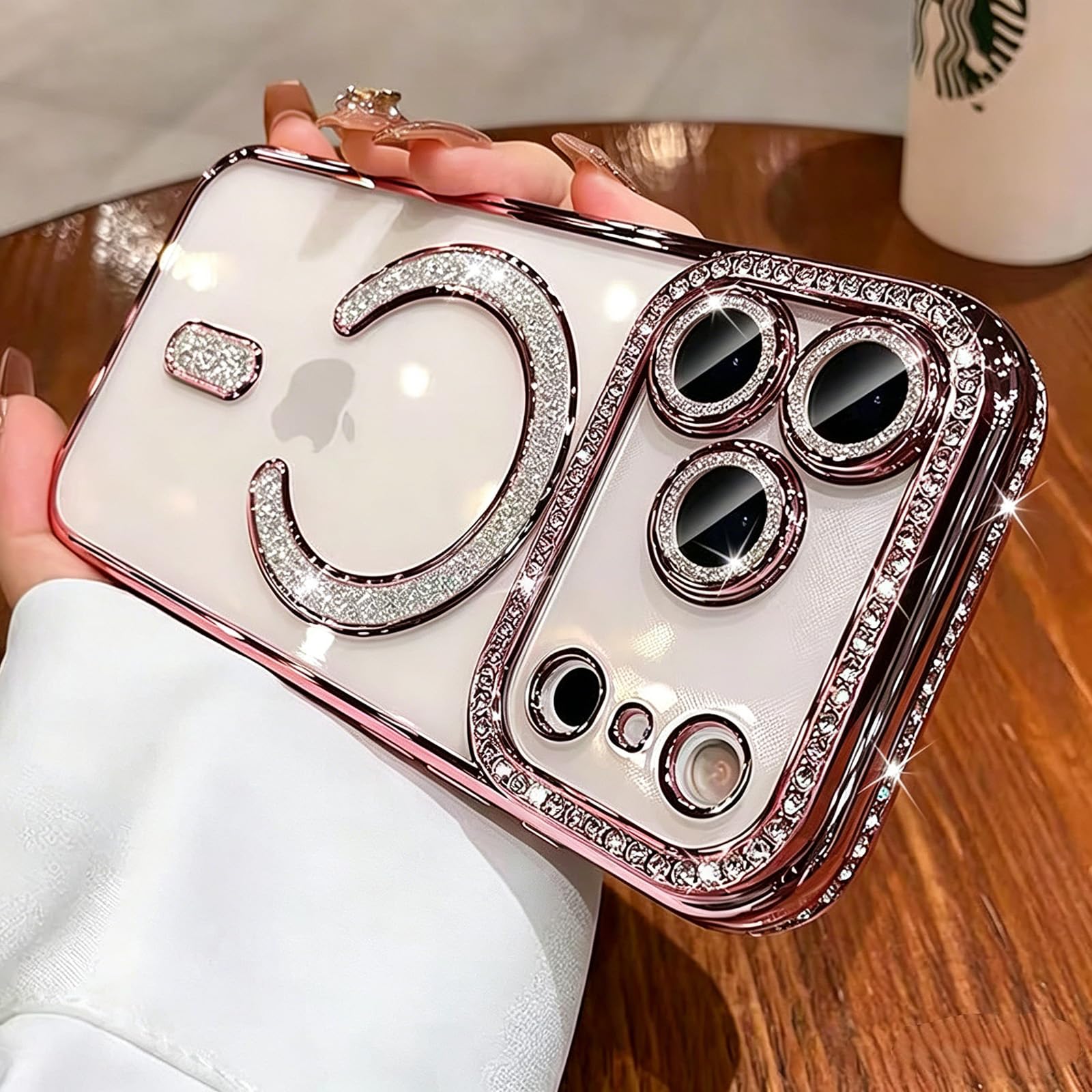 SMARTFOX Magnetic Glitter Case for iPhone 15 6.1", [Compatible with MagSafe], Military-Grade Protection, Bling Lens Protector, Luxury Diamond Clear