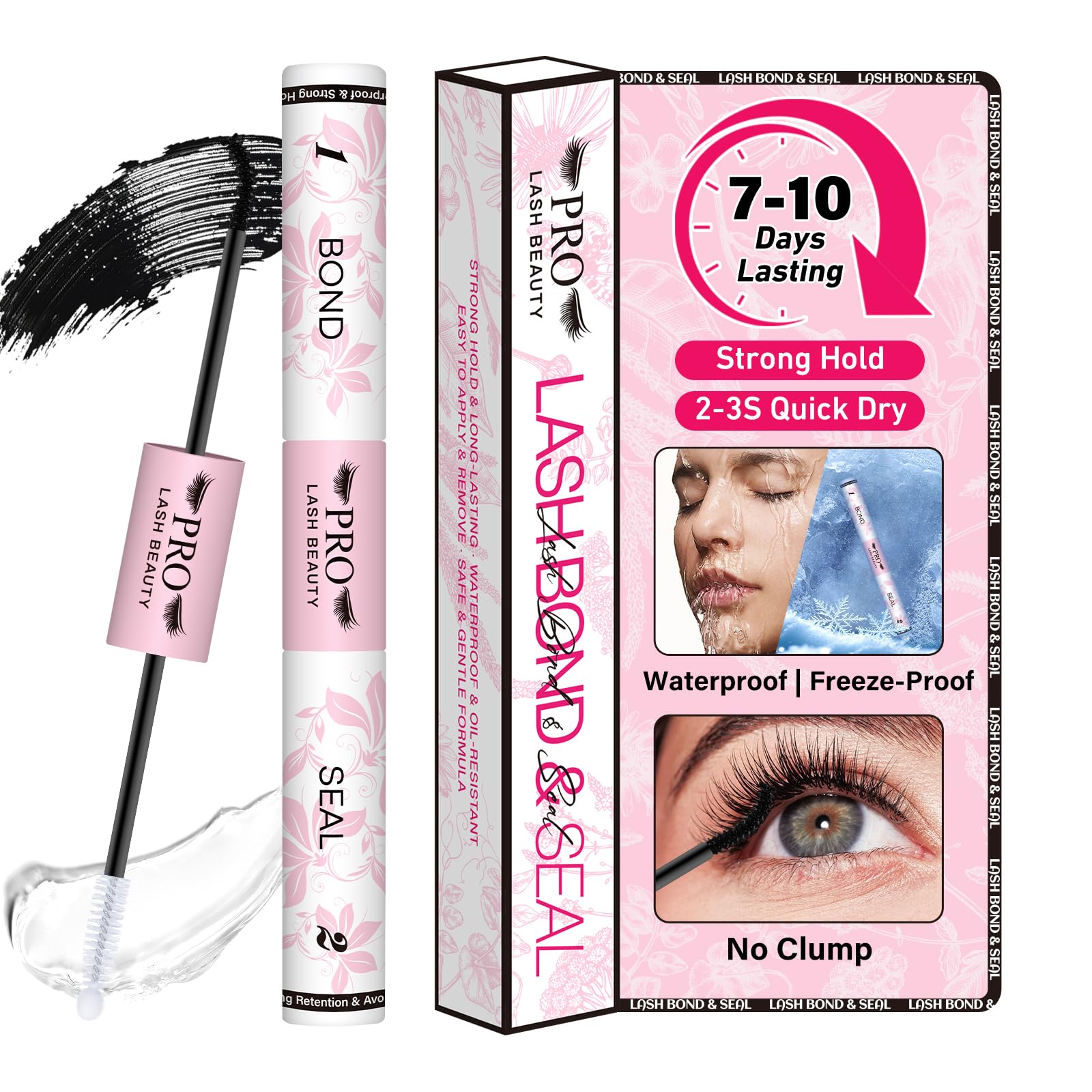 PROLASHBEAUTY Lash Cluster Glue Upgraded 2 in 1 Black Lash Bond and Seal Lash