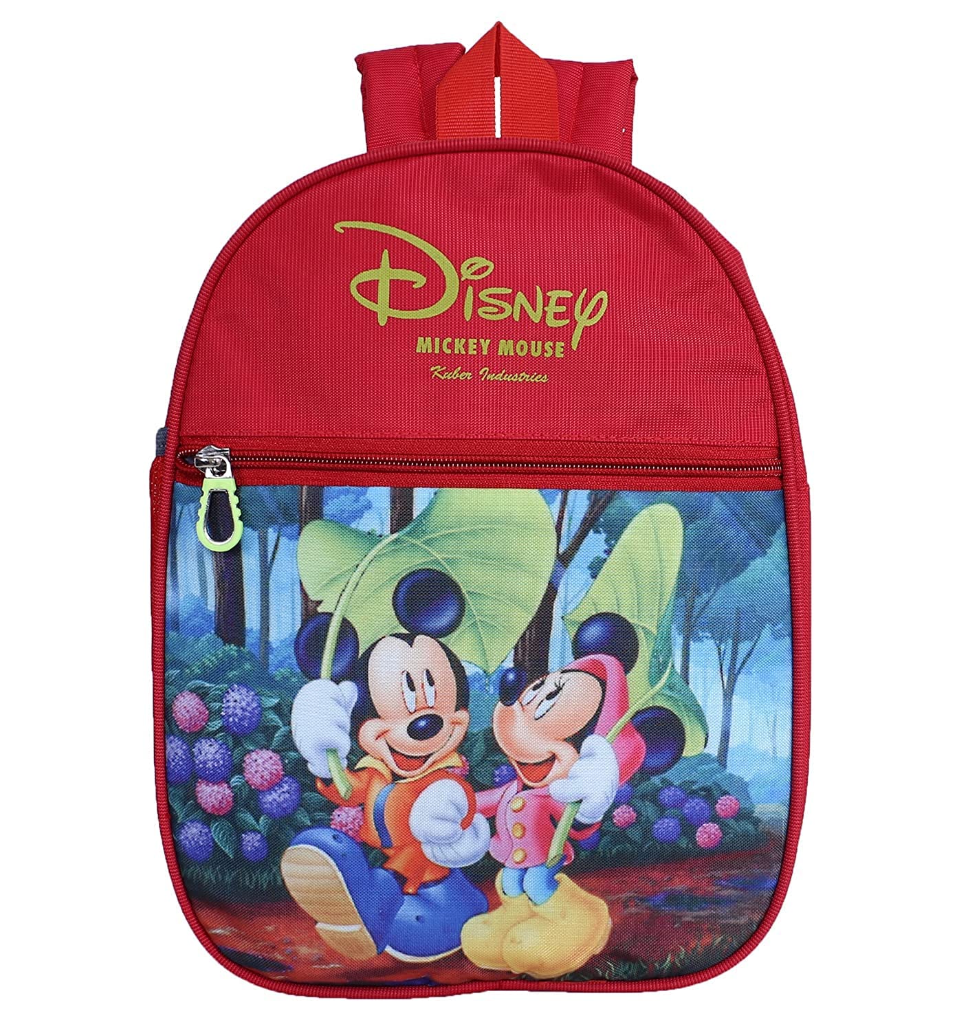 Kuber Industries Disney Mickey & Minnie School Bag|2 Compartment Rexine School Bagpack|School Bag for Kids|School Bags for Girls with Zipper Closure|Small Size (Red)