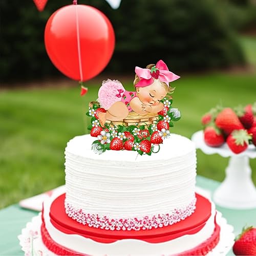 Miniatura 6 de Decoración de mesa de fiesta de baby shower de fresa durmiente (una pieza central de doble cara, niña afroamericana)