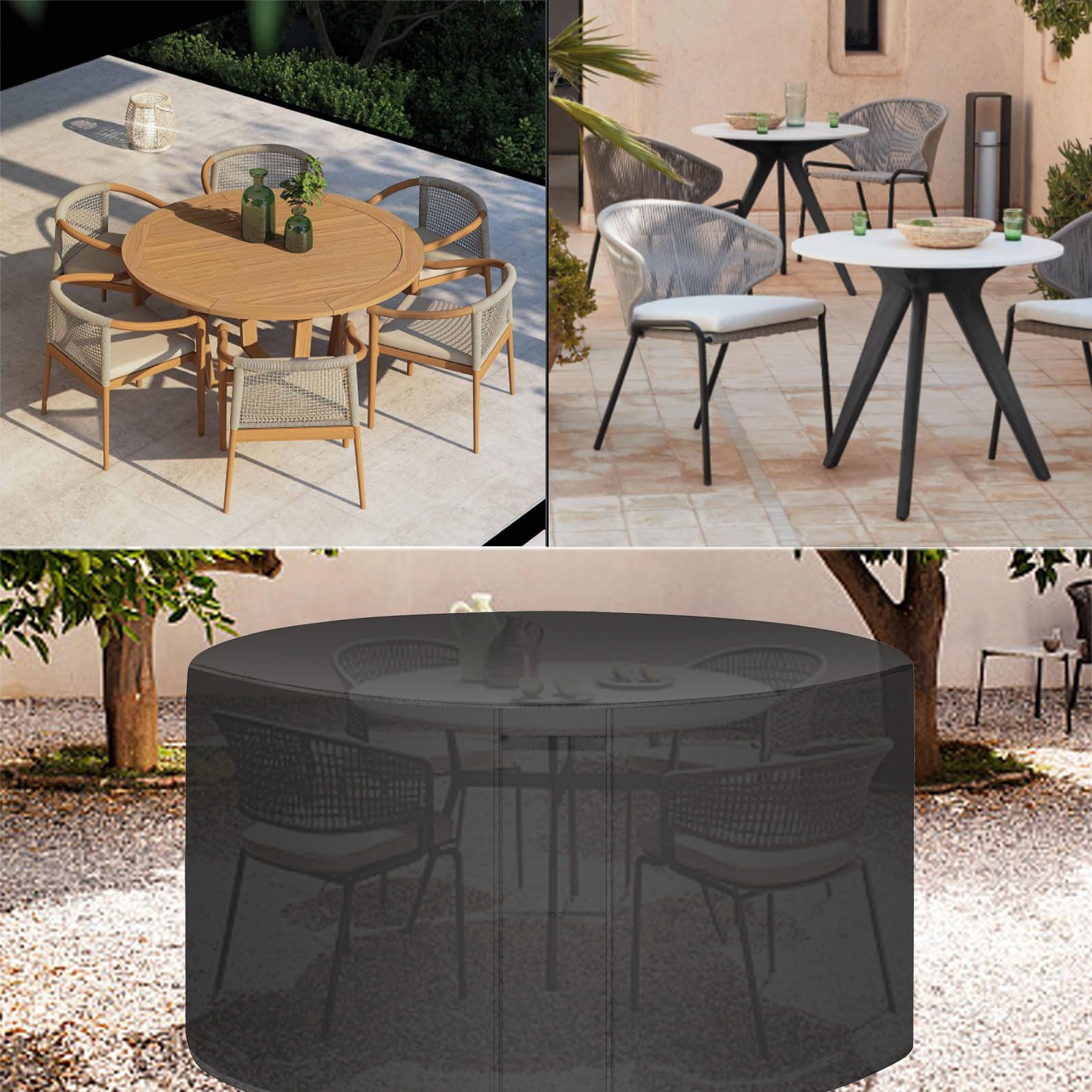 Copertura rotonda per mobili da giardino, 185 x 110 cm, impermeabile, 420 denari, protezione per tavolo da patio, con griglie di ventilazione, copertura resistente alle intemperie.