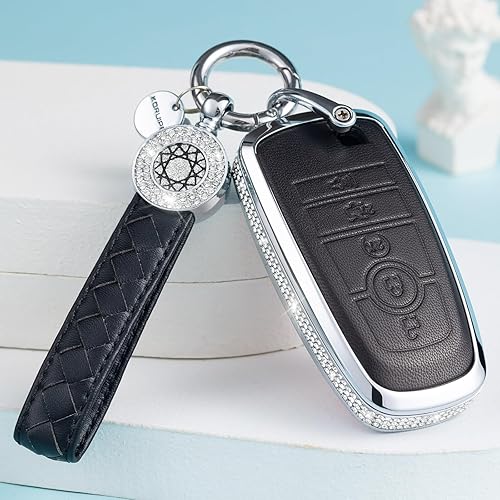 Miniatura 6 de SHANGHONG Funda para llavero Ford con llavero protector de cuero de cristal compatible con Ford Fusion F150 F250 F350 F450 F550 Edge Explorer Smart