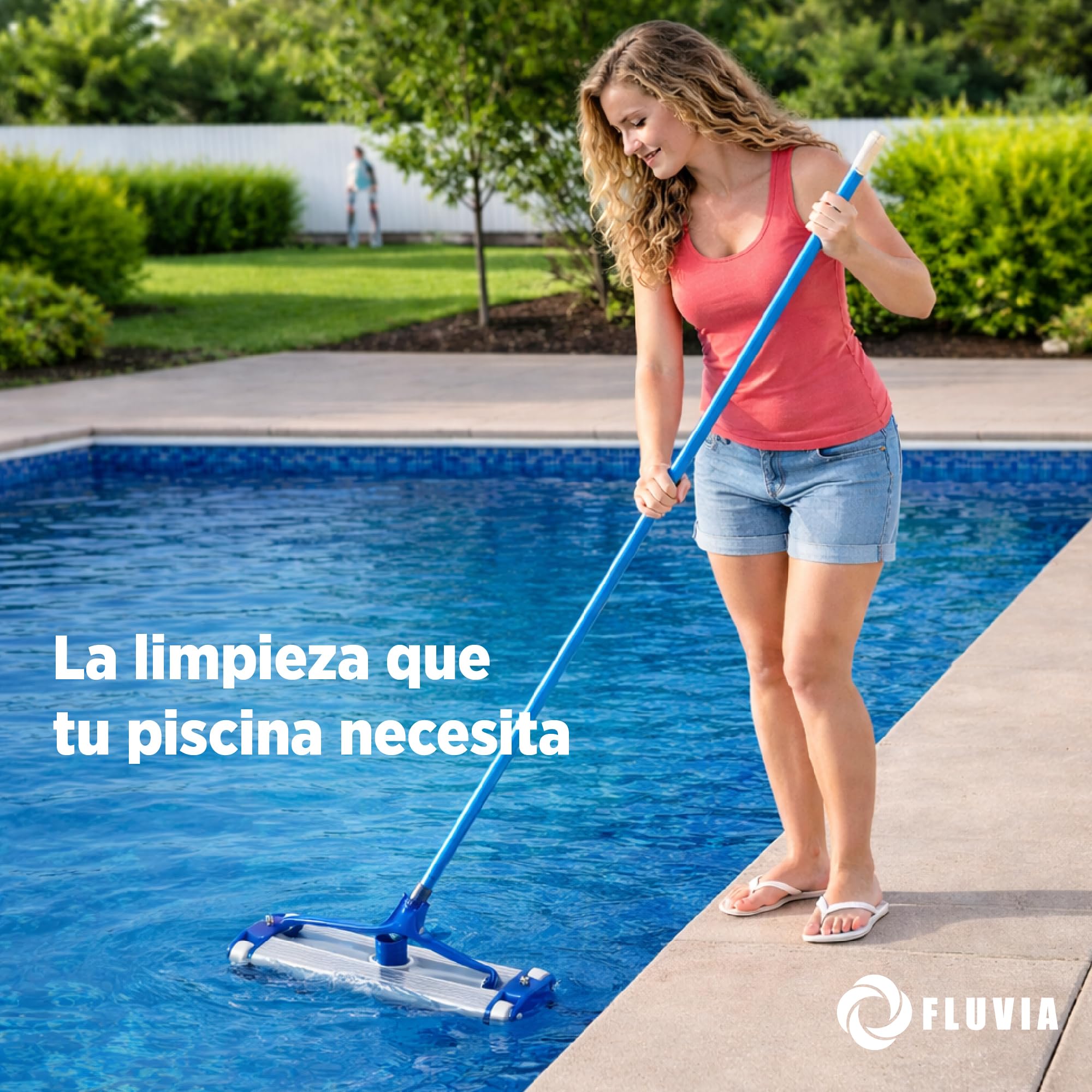 Fluvia Limpiafondos de Aluminio para Piscinas con 4 Ruedas Cepillos de Nylon Fijacion Palomilla Accesorio Limpieza Fondo Piscina Compatible Pertiga Mantenimiento Piscinas Jardin Patio Hogar Resistente