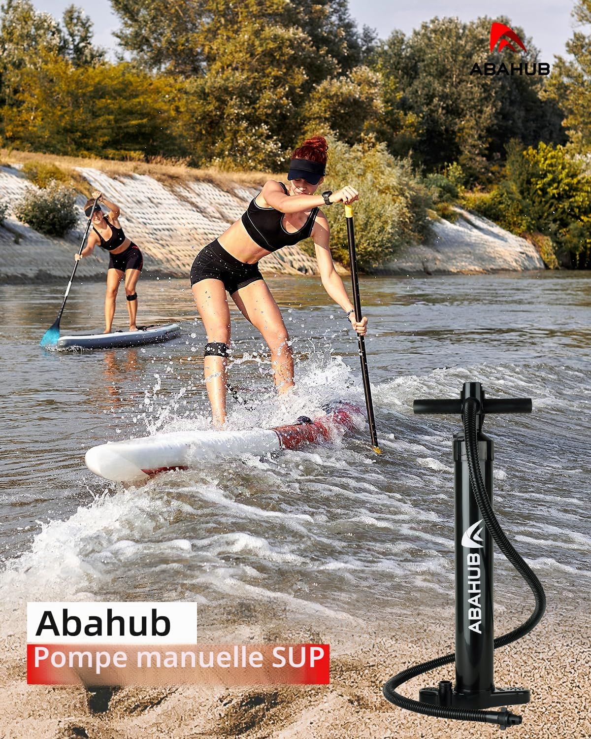 Abahub Sup Pompe à Main Double Course Pompe à Air de Surf pour Le Gonflage pour Planche à Pagaie Planche de Sup Board-Pompe Haute Pression à Double Action avec Manomètre