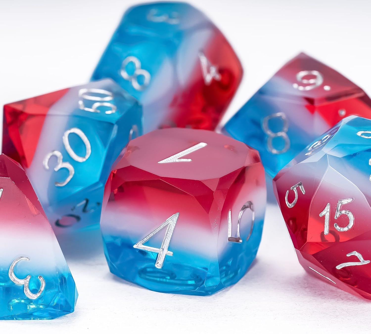 7PCS DND Dice Set,Transparent Sharp Edge Dice Set D&D RPG Polyhedral Die,for Dungeons and Dragons TTRPG Games Roleplaying Games,with Gift Box(Red & White & Blue)