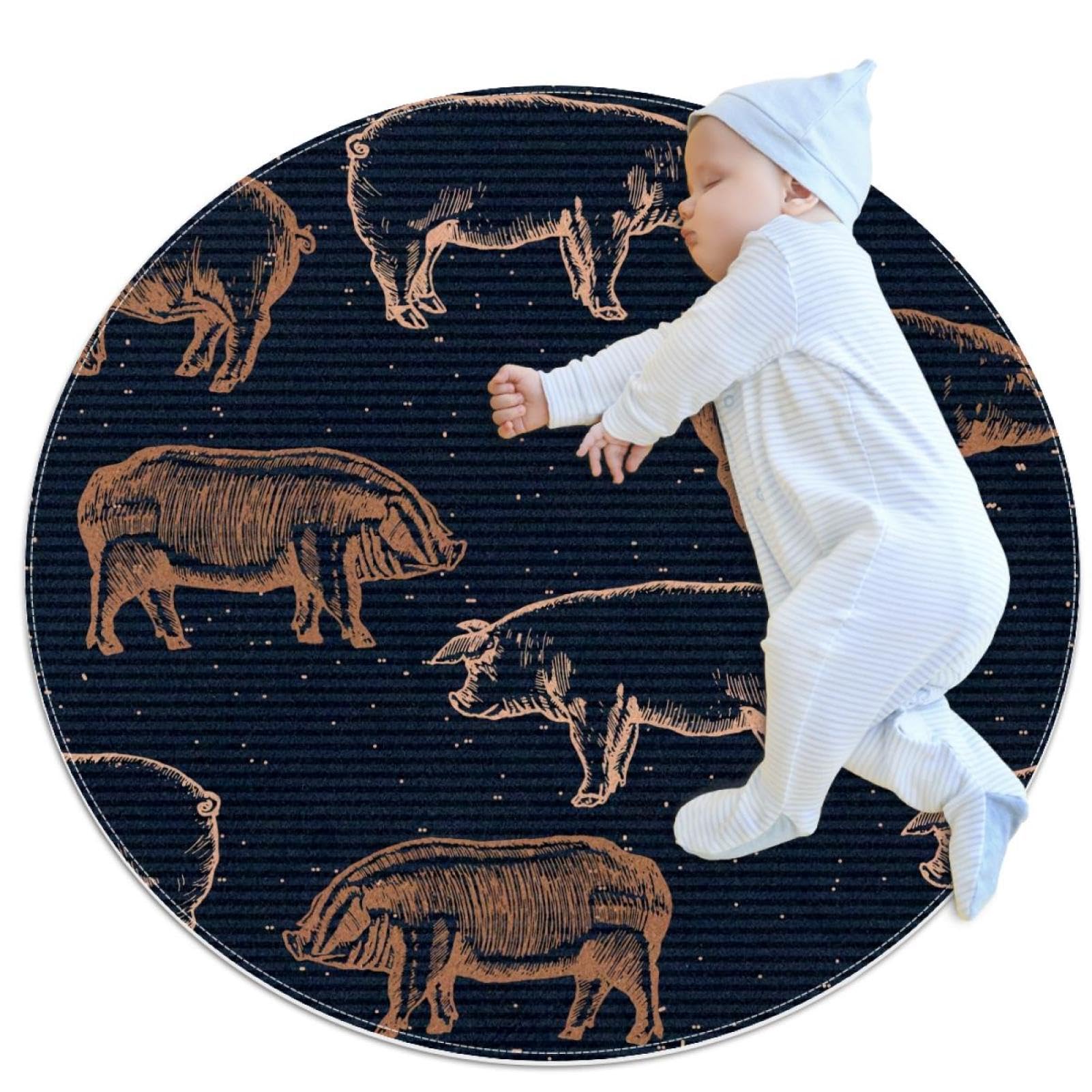 Tapis cochon de ferme antidérapant rond pour habiller le pied de canapé