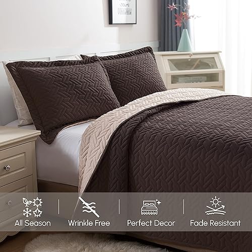 Miniatura 7 de Elegant Comfort Juego de colcha reversible acolchada de 3 piezas con fundas de almohada, exquisitas costuras majestuosas para todas las estaciones,