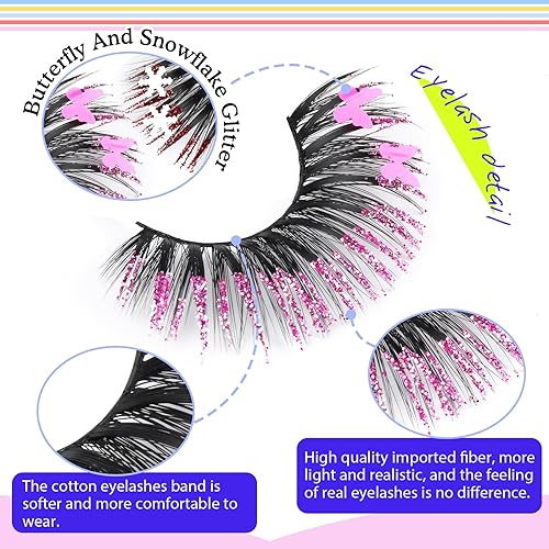 Miniatura 3 de Pestañas postizas esponjosas de visón con purpurina, 5 pestañas de colores mixtos, para Halloween, Navidad, pestañas dramáticas, paquete de 5 pares