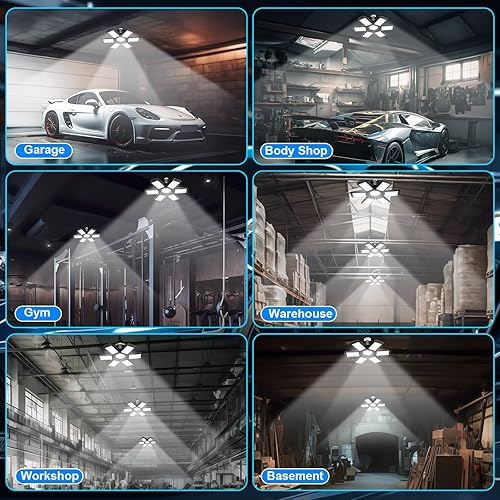 Miniatura 6 de Paquete de 4 luces LED para garaje, 200 W, luz LED para tienda, luces de garaje E26E27, luces LED superbrillantes deformables para techo con 6+1