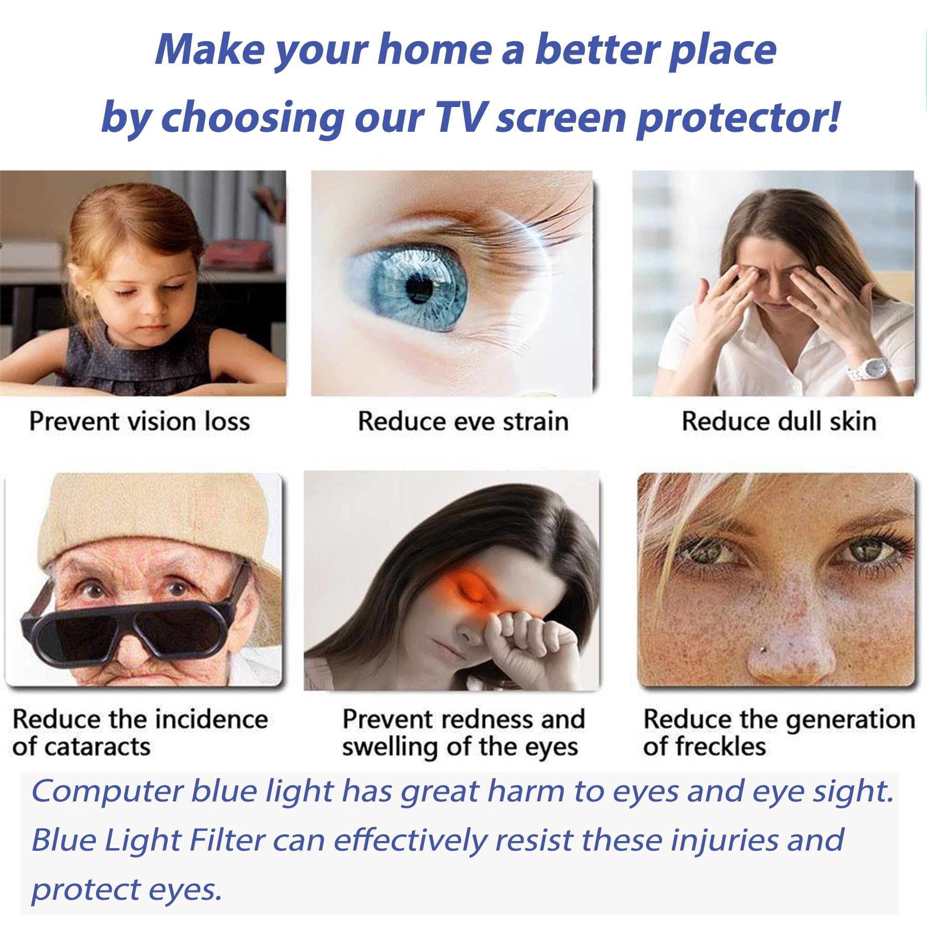 Protector de pantalla de TV de 75 pulgadas y panel de protección contra daños, bloqueo de filtro UV y luz azul, película de filtro antiarañazos y antirreflejos para LCD, LED, OLED y QLED 4K HDTV