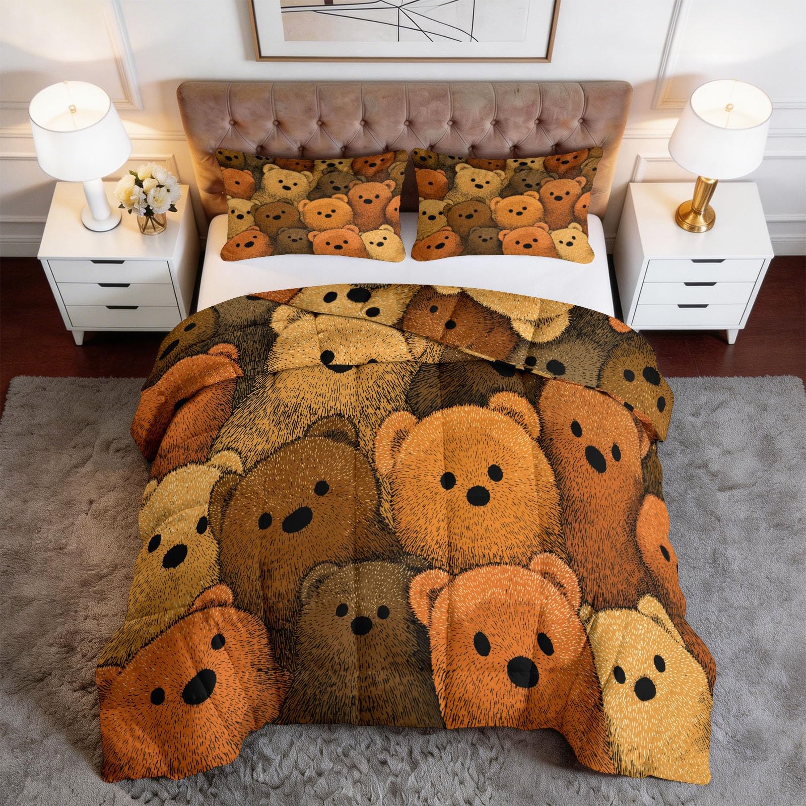 Generisch Bettdecke Tiere Teddybär Ganzjahresdecke, 4 Jahreszeiten Bettdecken 135 x 200 cm Wende Steppdecke Schlafdecke Tagesdeck, Waschbare Abstrakt Bettdecke ohne Bezug