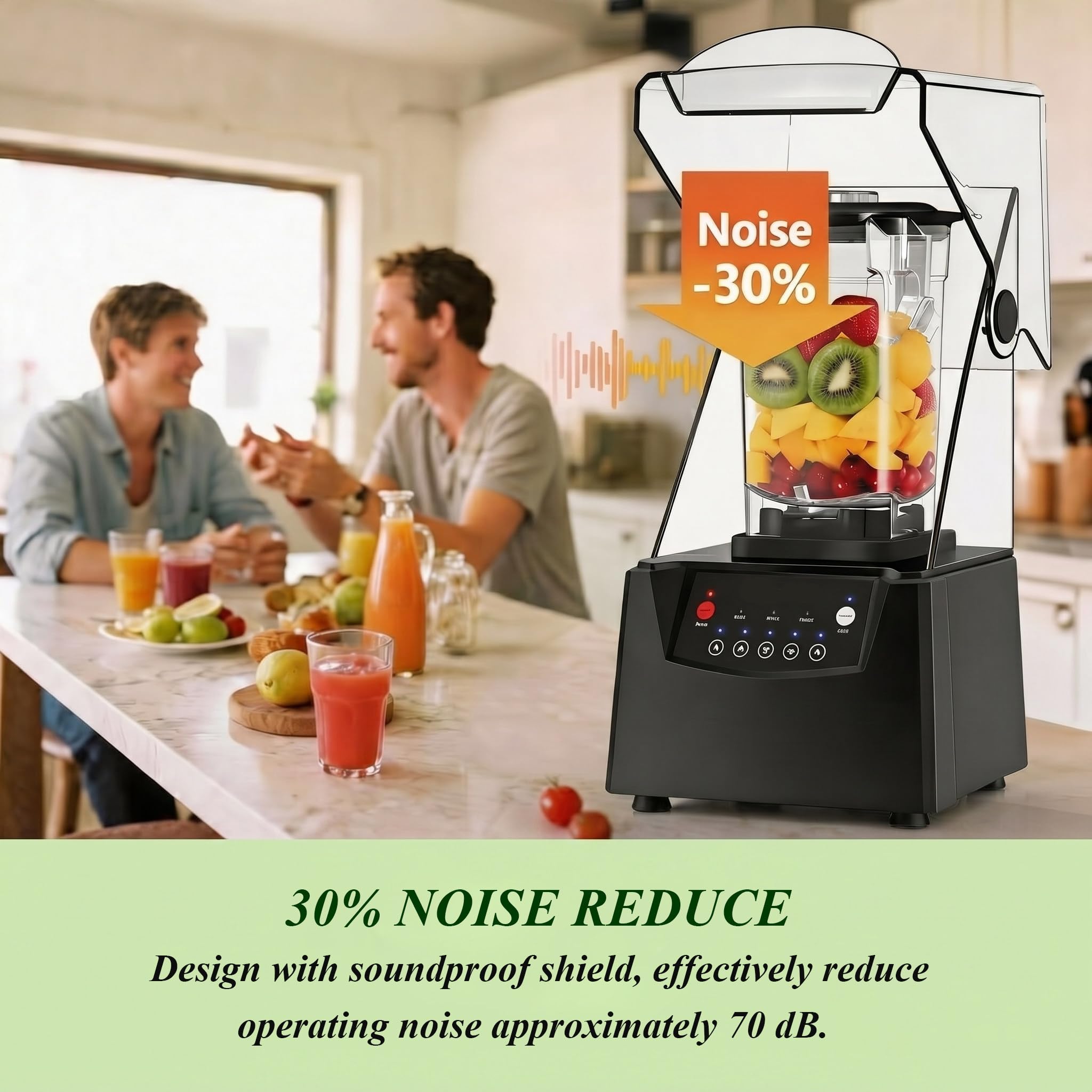 Cichy Blender Komercyjny, 1500 W, Blender do Soków i Warzyw, z Cichą Obudową, do Puree, Kruszenia Lodu, Koktajli i Smoothie