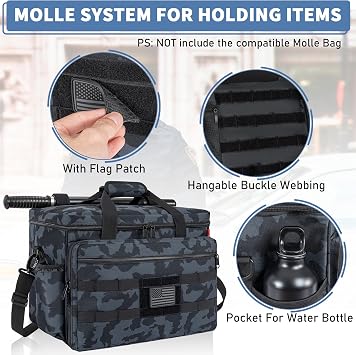 Patrol Bag Law Enforcement Police Gear Bag | Car Front Seat Organizer for Police with Laptop Layer and Cup Holders, MOLLE System, Fits Vehicle Passenger Seat, Black Camo